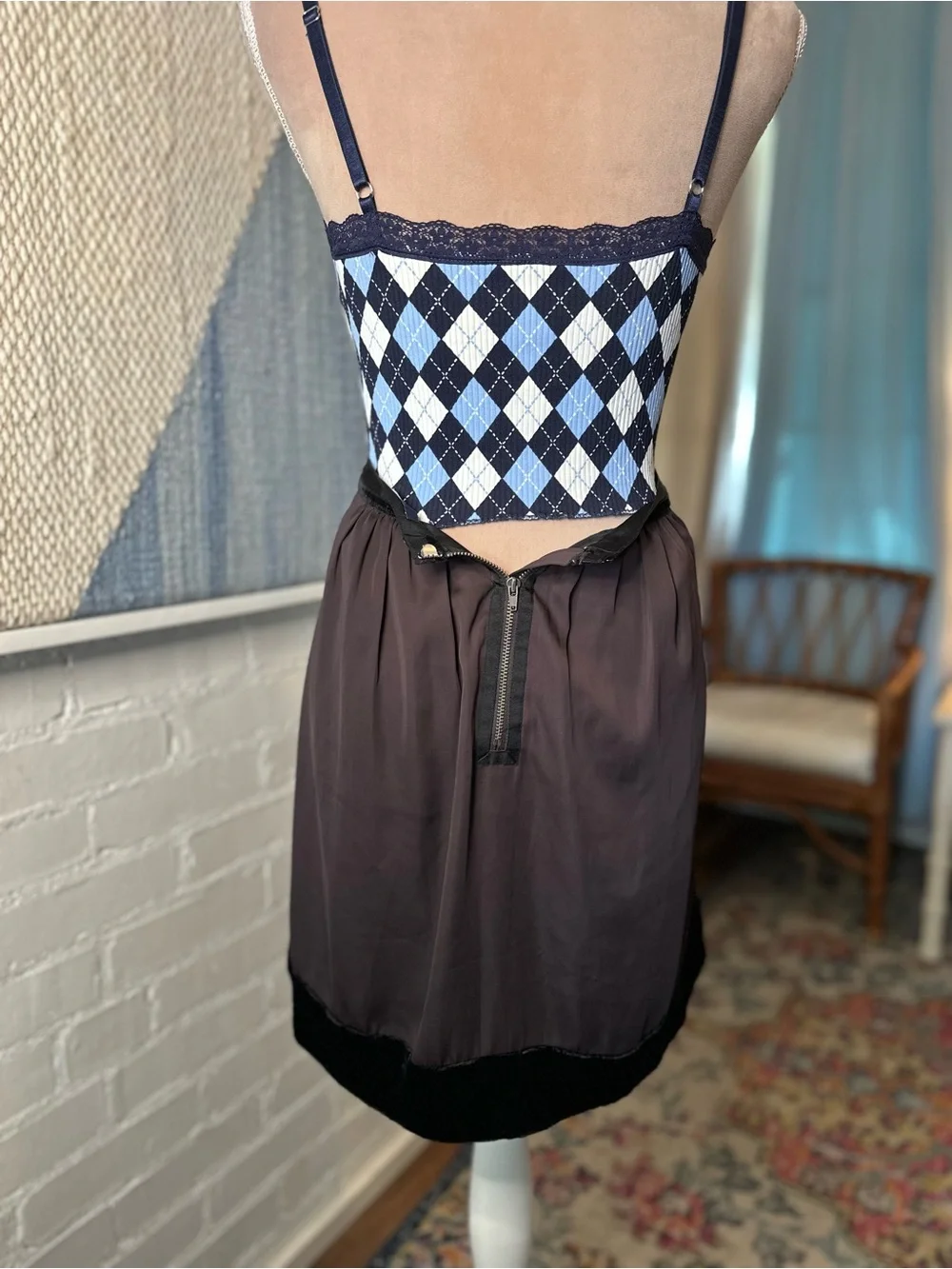 Gap Brown Mini Skirt with Black Velvet Silk BlendTrim